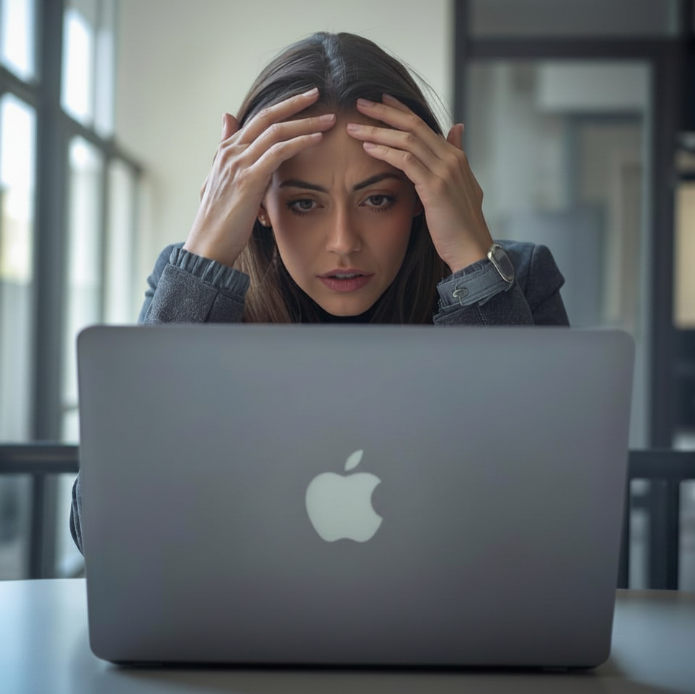 femme désespérée regardant son ordinateur portable